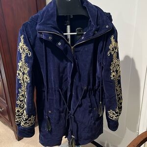 Anthropologie store; Velvet boho hooded Parka Embroidered Jacket S/M